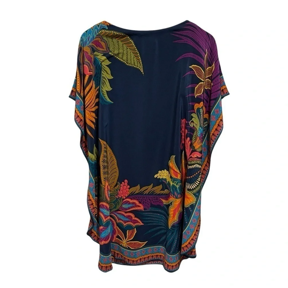 Trina Turk Global Silk Caftan Dress Womens Extra Small Navy Floral Tropical $398 - Picture 6 of 14